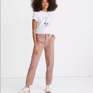 Madewell Moleskin High-Rise Seamed Tapered Cropped Pink Casual Pants